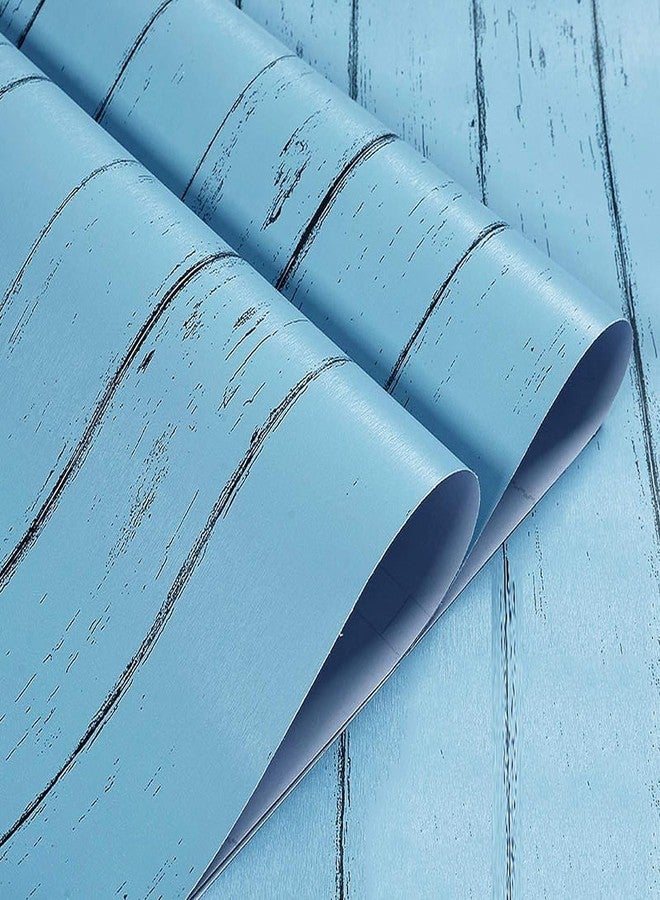 ROSASTELLA Self-Adhesive Wallpaper Waterproof Old Furniture Vinyl Stickers Wooden Door Wardrobe Desktop PVC Wall Papers 45 X 304 CM- (Blue Wooden Planks) - Image 1